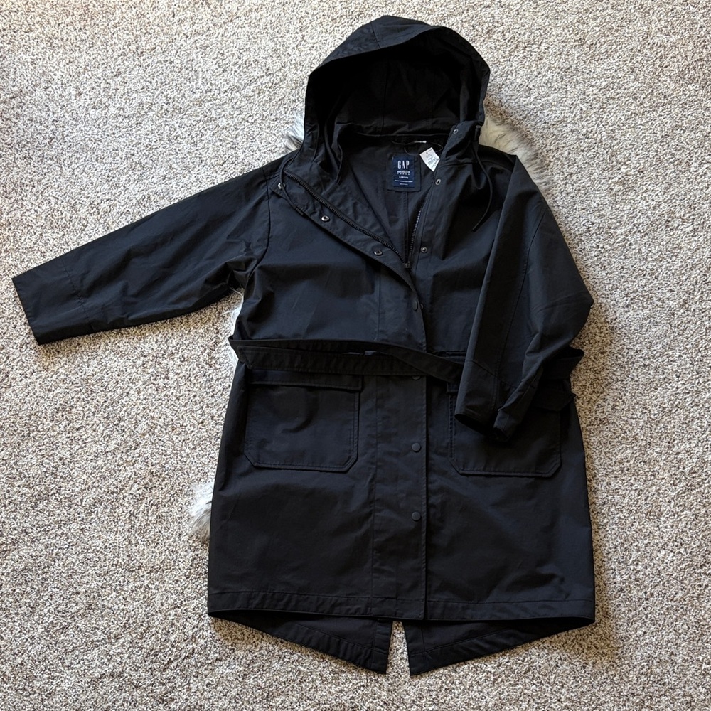 GAP Women’s Black Raincoat with Hood